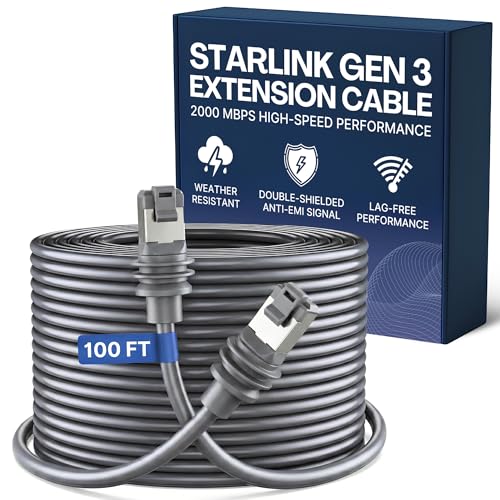 Image of 100FT / 30M Starlink Gen 3 Cable 26AWG for Starlink Generation 3 and All Standard RJ45, IP67 Waterproof, Extra Long Starlink Ethernet Cable for Outdoor Satellite Internet System