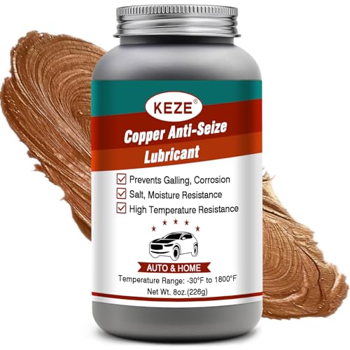 Keze Anti Seize Lubricant Copper Grease High Temp Anti-Seize Spark Plug Grease Prevent Salt and Moisture Heat Resistant Auto Lubrication Bottle Brushes for Caliper Pin Oxygen Sensor Lawnmower, 8 Oz