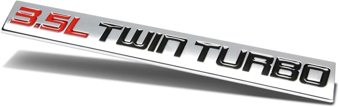 Auto Dynasty Chrome Finish Metal Emblem 3.5L Twin Turbo Badge, (Red & Black Letter)