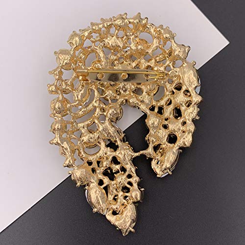 Image of SELOVO Big Large Rhinestone Green Leaf Statement 3.5 inch Brooch Pin Scarf Broach Gold Tone