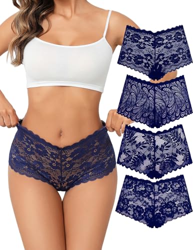 Image of Avidlove Women's Underwear Lace Boyshort Panties High Waist Cheeky Panty | Floral Lace, Cute Small Bow, V-Waist Design, Sexy Underwear for Women, Lightweight, Soft, Stretch, Breathable, Comfortable