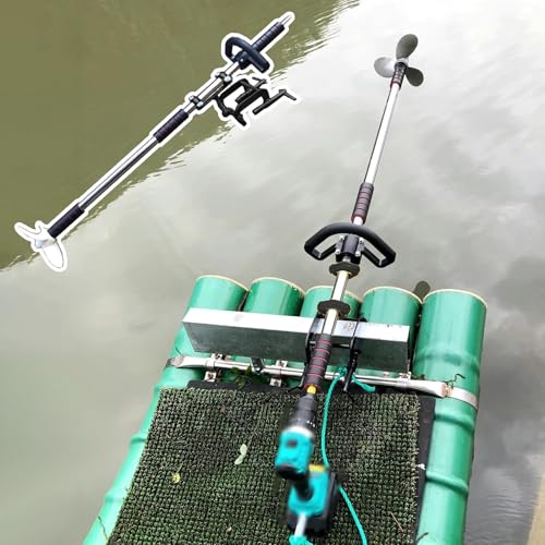 CMYUN Metal Emergency Boat Motor/Drill Propeller Kit, Cordless Drill Powered Propeller Kit Portable, Lightweight Steerable Small Trolling Motor with Handle(with Clamp,L-125cm(49 1/4