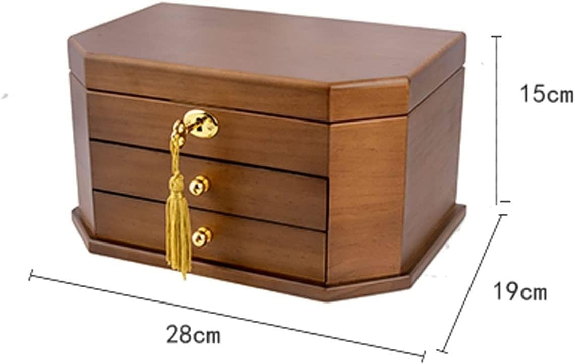 Duża Drewniana Szkatułka Na Biżuterię Z 2 Szufladami - Organizer Na Biżuterię Na Pierścionki, Naszyjniki I Kolczyki, A, 28 * 19 * 15cm