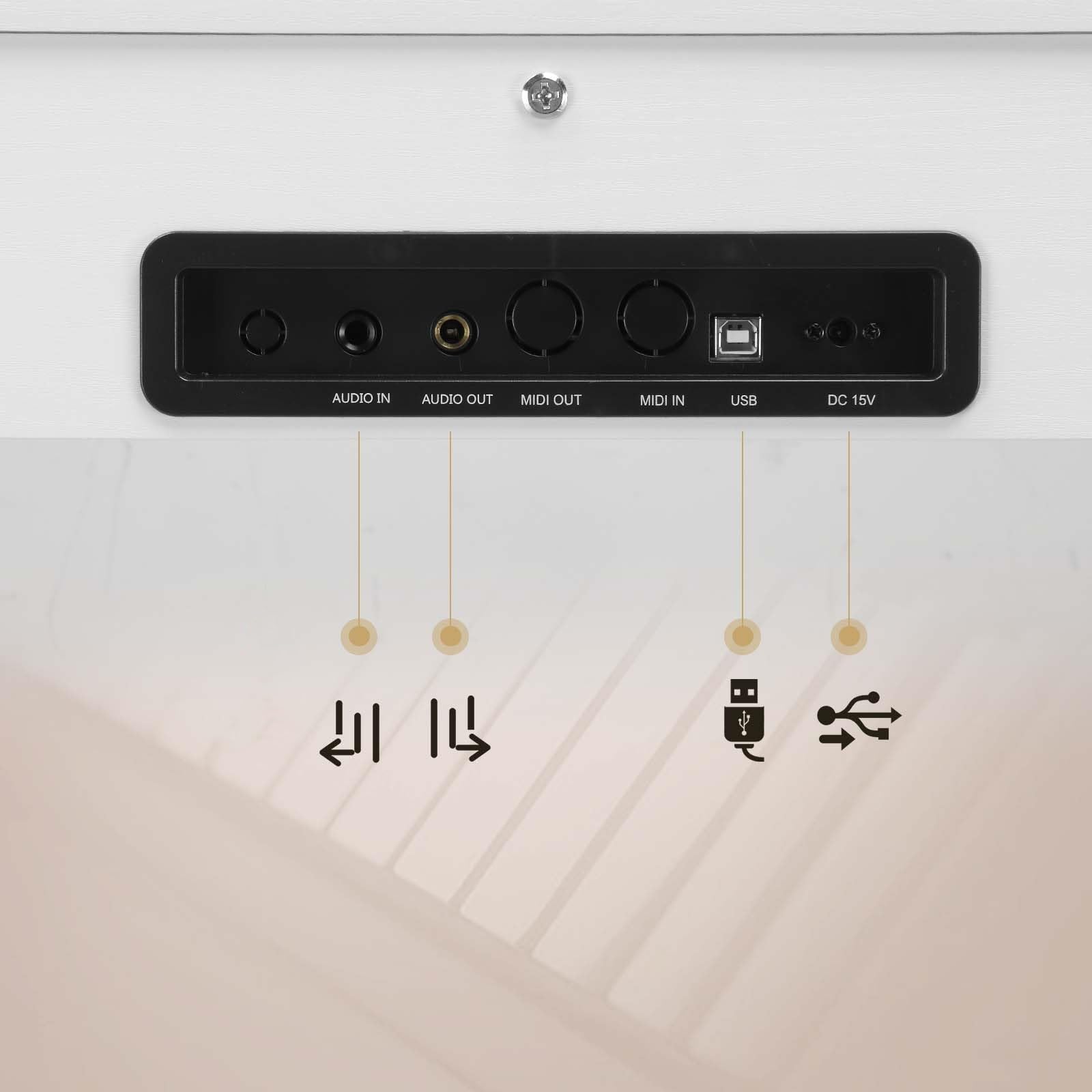 Piano Numérique Glarry 88 Touches Lestées - Bluetooth Audio/MIDI, 3 Pédales, Casque Inclus - Blanc