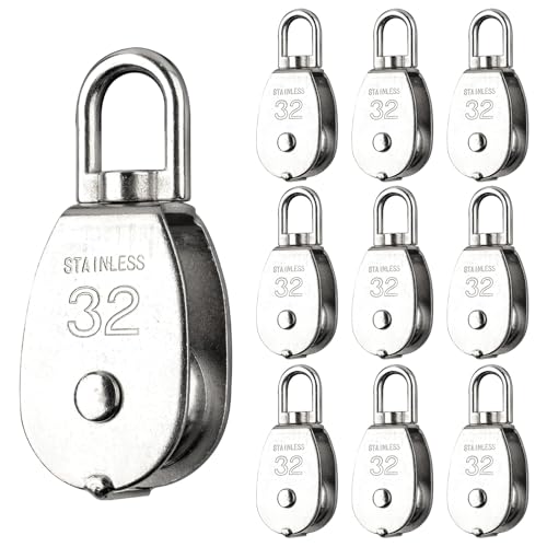 10 Pcs M32 Single Pulley Block, 304 Stainless Steel Swivel Pulley