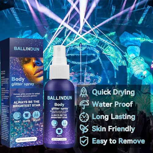 Body Glitter, Face Glitter Spray, Body Glitter Spray for Clothes, Hair and Body, 60ml Long-Lasting Glitter Makeup, Body Shimmer Spray Rave Accessories for Festival Concert Halloween Party - Image 7