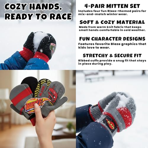 Image of Nickelodeon Boys 4 Pack Mitten or Glove Set: Paw Patrol and Blaze (Toddler /Little Boys)
