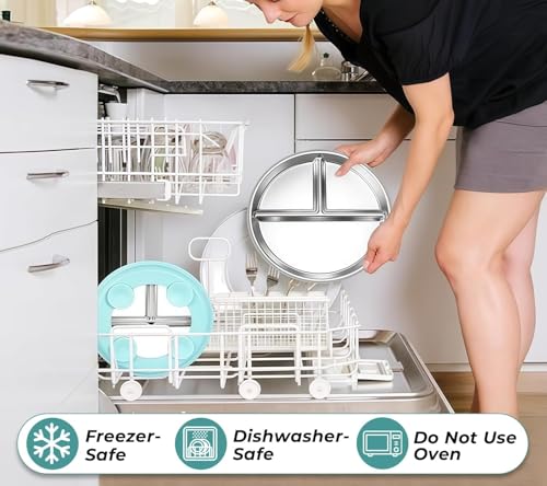 Image of NYALA Stainless Steel Baby Toddler Plates Silicone Suction, Non-Slip Baby Plates BPA Free,Unbreakable Dishwasher Safe (Pista Green)