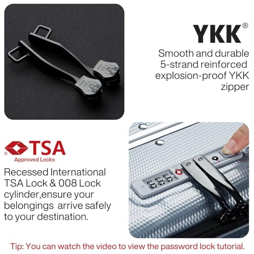 Image of Hanke Carry On Luggage Hardside Suitcase with Wheels & Front Opening, 20in 24in 26in Large Luggage Aluminum Frame PC Rolling Suitcases Travel Bag TSA Lock, Grey(with laptop compartment), 20 Inch, 20 Inch Carry on Luggage Hard Shell Suitcases With Wheels