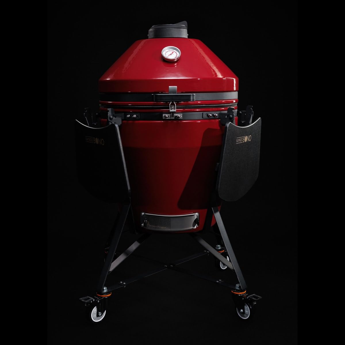Kamado Bono EVO Grande 64 cm Keramikgrill Royal Red – Extra großer Kamado Grill Ø52 cm Grillfläche, 3-Ebenen GrillMax System, mit Wagen, Seitentischen & Zubehör