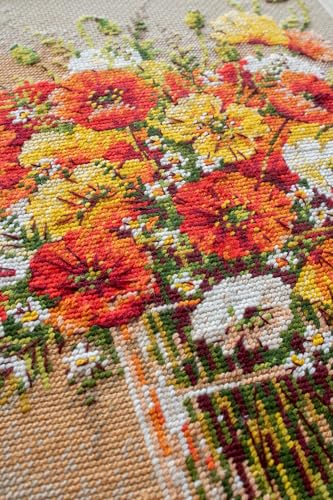 Image of RIOLIS - Field Poppies 2306, Cross Stitch Kits 9 inchx11, Floral Cross Stitch Kits for Beginners & Advanced, Crossstitching Kit Adult, Flowerd Embroidery Counted Stitching Kit