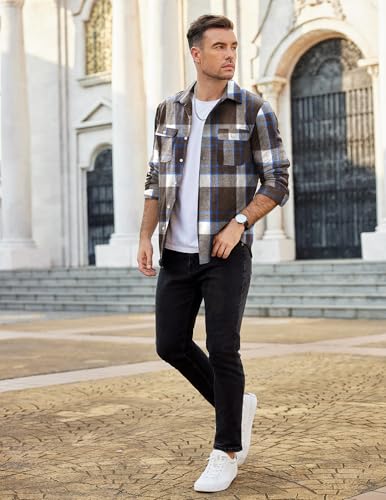Image of COOFANDY Mens Flannel Shirts Long Sleeve Plaid Shirt Jacket Button Down Shirt with Pockets