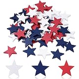 Jetec 60 Pieces 4th of July Wooden Stars 1.2 Inch Patriotic Star Ornaments for Crafts Wooden Patriotic White Red and Navy Blue Star Shape Cutouts for Independence Day Labor Memorial Day Decor