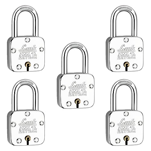 Image of Link Atoot 45mm Long Shackle Padlocks 5Pcs Set | Steel Body | Hardened Shackle | 6 Brass Levers | Made in India | 3 Keys for Each Padlock