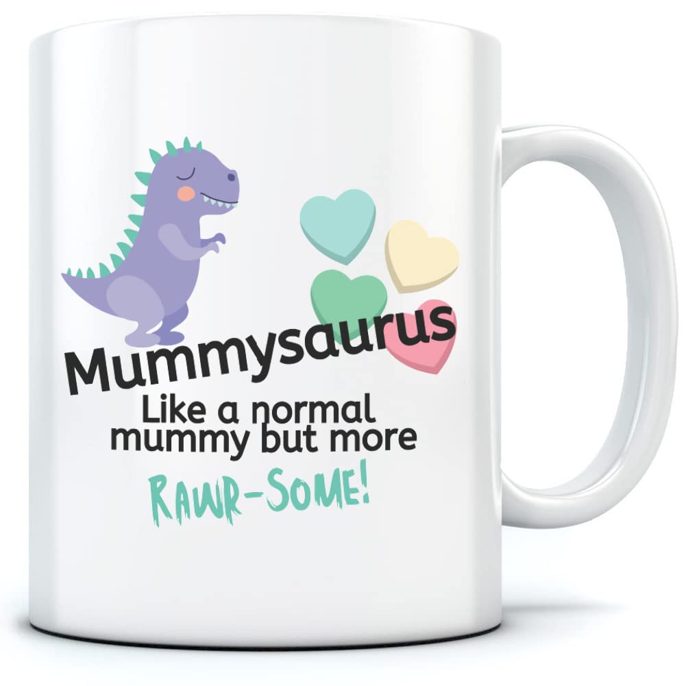 HotScamp Mothers Day Mugs - Mug for Tea Coffee Mother's Day Birthday Christmas for Mum Mama Mummy (MummySaurus - White)