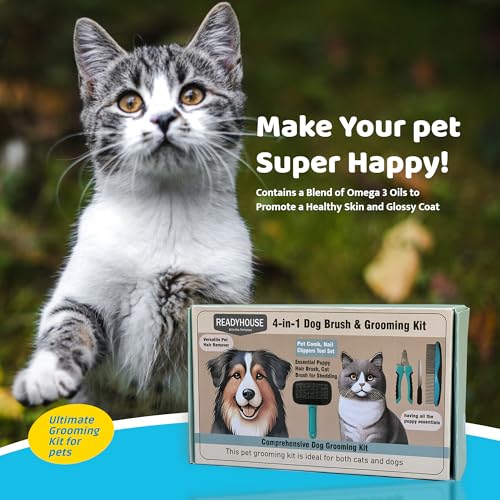Image of 4-in-1 Dog & Cat Grooming Kit: Includes Pet Comb, Nail Clippers, Deshedding & Cleaning Brushes