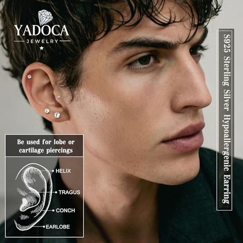 Hypoallergenic Flat Back Earrings for Women - 925 Sterling Silver Earrings for Sensitive Ears - Cartilage Earring Helix Conch Tragus Piercing Flatback Cubic Zirconia Earring Set Studs Men 2/3/4/5mm4