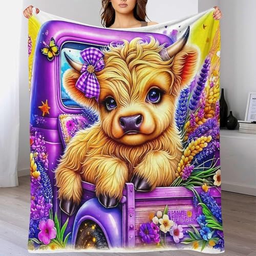 Couverture microfibre douce Highland Cattle 3D jeté de lit au toucher peluche d'exception