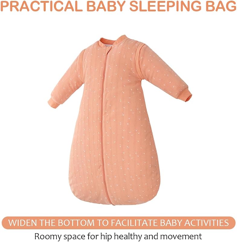 amo nenes Baba Hálózsák 2.5 TOG - 100% Pamut Téli Hálózsák Levehető Ujjakkal, 72 cm, 0-6 Hónapos Babáknak, Narancssárga