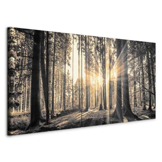 murando - Wandbilder XXL Wald 200x80cm 5 TLG - Wand Deko Leinwand Bilder Groß Wanddeko Wohnzimmer Schlafzimmer Kunstdrucke Wohnzimmer Leinwand - Waldlandschaft Natur Panorama Baum c-C-0177-b-o