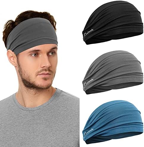 Headbands Men - Wide Head Sweatband for Sports, Fitness, Jogging, Running, Cycling, Hiking, Crossfit and Yoga