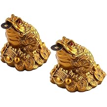 2Pcs Golden Money Frog with Feng Shui Coin,Mini Feng Shui Chan Chu Symbol of Lucky Wealth,Golden Money Frog Coin in Mouth Gift Feng Shui Ornaments Home Decoration