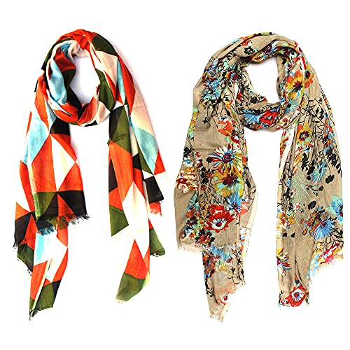 Image of Women's Trendy floral Printed Rayon Stoles Multicolour (Pack of 2)