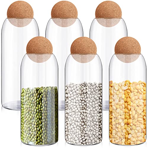 6 Pieces 1000 Ml/ 34 Oz Glass Food Storage Container With Ball Cork Glass Jar With Cork Lid Round Cork Glass Bottle Glass Flour And Sugar Container Cookie Terrarium Bottle For Food Coffee Spice Candy #TOP29