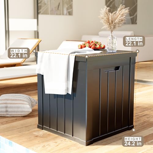 ROJIK Outdoor Storage Housing Deck Box - Waterproof Patio Furniture, Garden Tools, Cushions, Pool Accessories Storage Bench with Lockable Lid and Side Handles (Black, 50 Gal) - Thumbnail 3