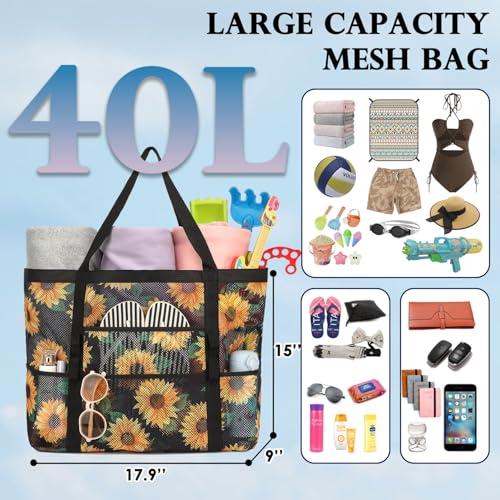 Image of Fammart Mesh Beach Bag for Women, Large Beach Toy Pool Bag with Zipper Pocket, SandProof Cruise Essentials 2026 Family Travel
