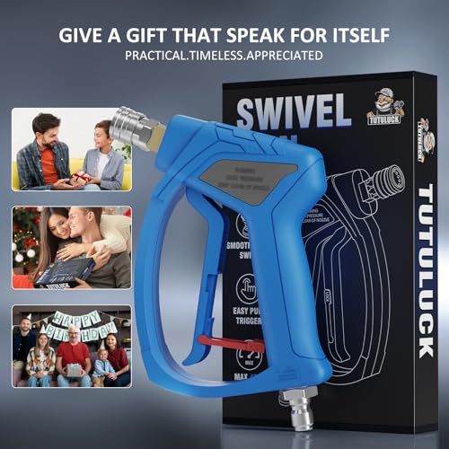 Image of Pressure Washer Short Gun with 3 /8 inch Swivel, Power Washer Stubby Trigger Handle with 25 Soft Rubber Nozzle, M22-14mm to 3 /8 inch Quick Connector, M22-15mm Female for Car Wash