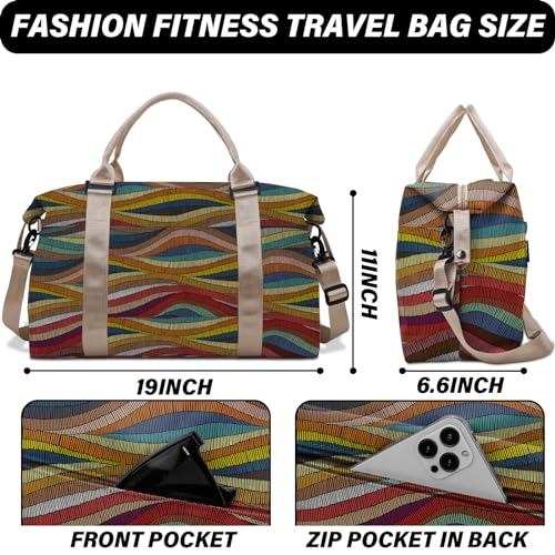 Boho Travel Weekender Duffel Overnight Carry On Bag with Trolley Sleeve,Large Travel Tote Bag with Wet Pocket Shoulder Strap for Women Girls Bohemian Aesthetic Cute-Colorful2
