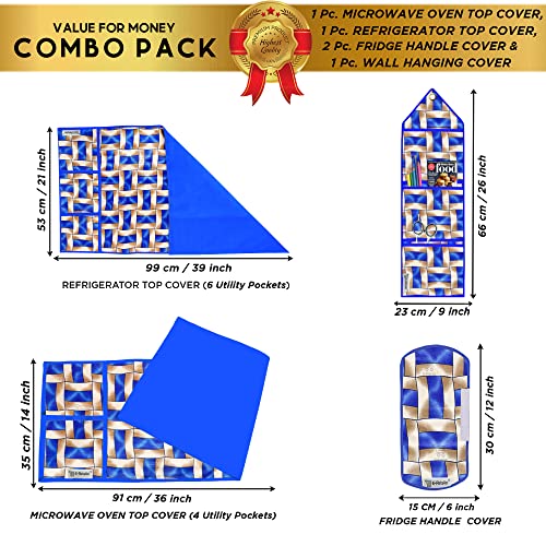 Image of Exclusive Combo Set of Appliance Cover & Storage Organizer (1 Pc. of Refrigerator Cover, 2Pc. Handle Cover, 1Pc. Oven Cover, 1Pc Wall Hanging) (Color-Geometric Blue, Set Contains-5Pc.)