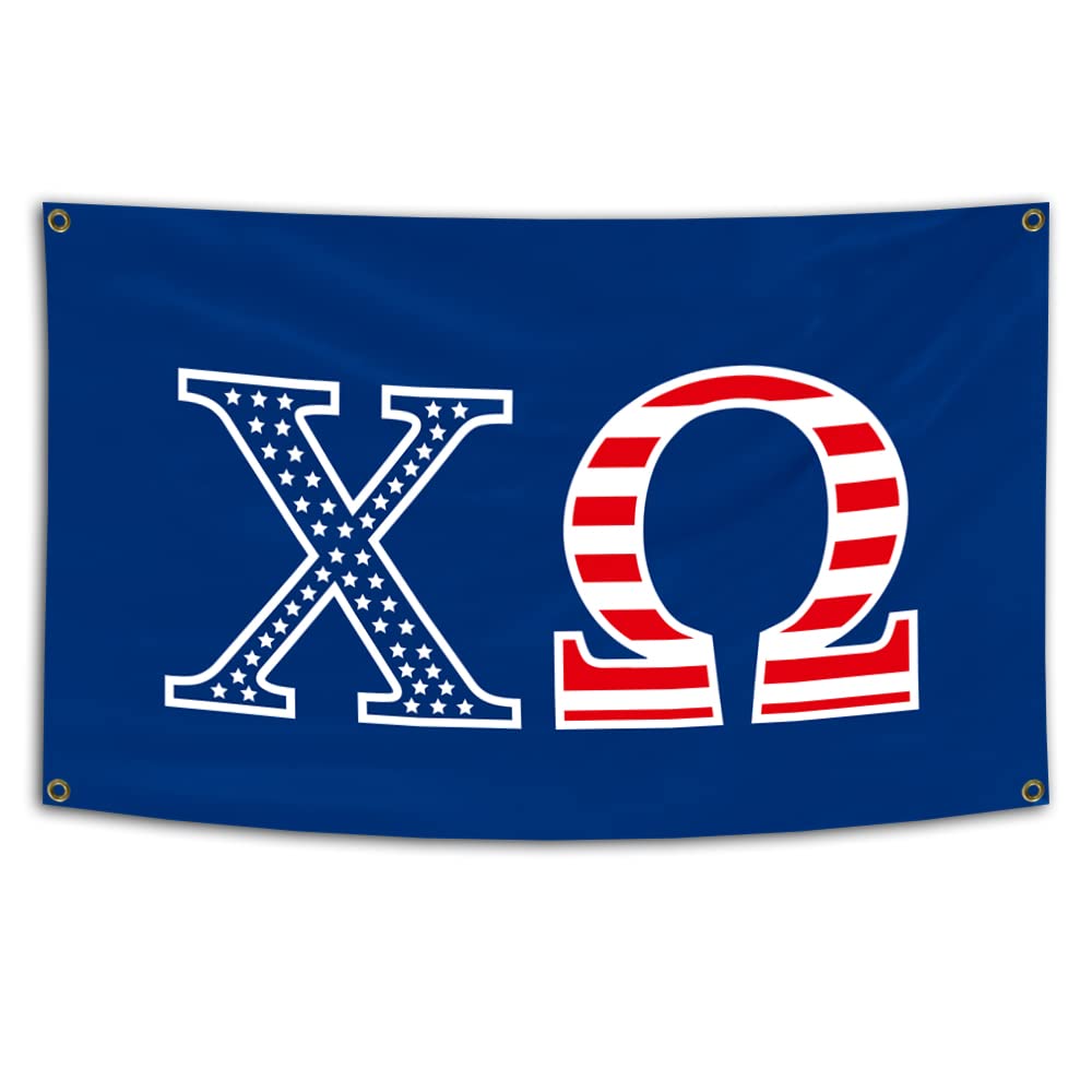 Used for Chi Omega 3×5FT America Flag With Four Brass Grommets Blue background Double stitch Decoration banner