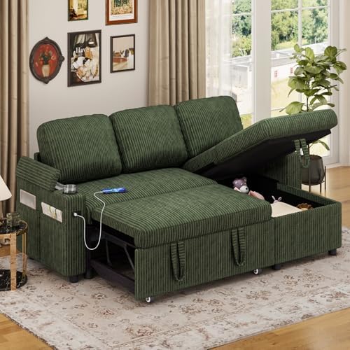 Convertible Sofa Bed, 80" Sectional Pull Out Sleeper Sofa Couch w...