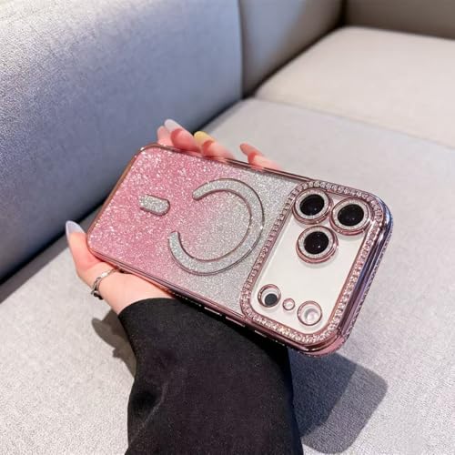 MagSafe対応 アイフォン16 Plus 携帯ケース 透明 ブリンブリン 耐衝撃性 黄変防止 指紋防止 メッキ 衝撃吸収 iPhone16 Plusクリアケース 韓国 シリコン グラデーション ハイブリッド 滑り止め 指紋が目立たない(ピンク)