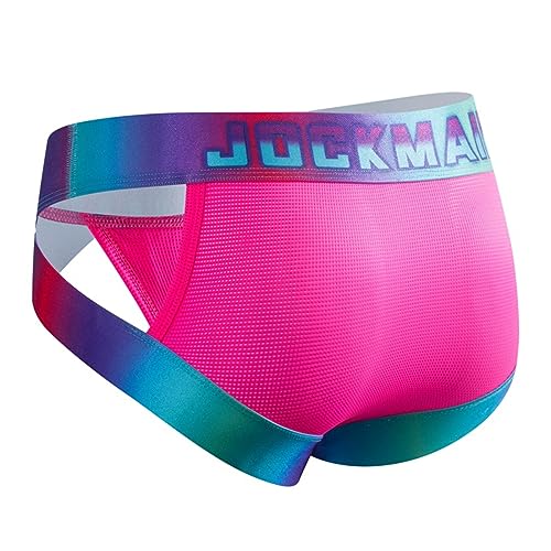 JOCKMAIL Mens Briefs Underwear Wide Belt Mens Underwear Mesh Athletic Sport Underwear Briefs (317ROSE, M)