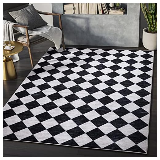 Abani Rectangular Area Rugs 8' x 10' Cream Black Checkered Diamond Machine Washable, Stain Resistant and Non-Shedding Polypropylene Large Rugs Modern Design
