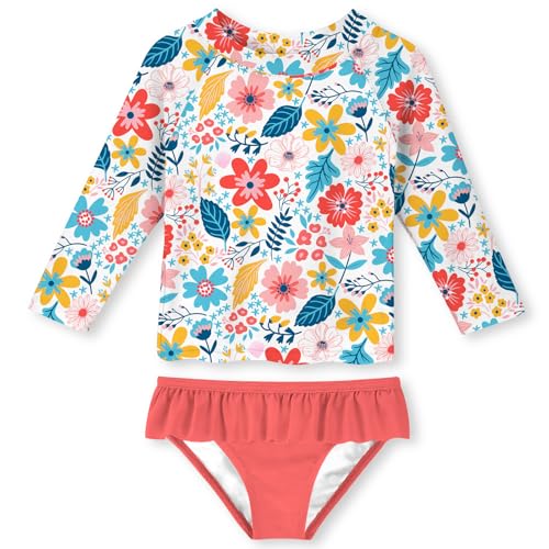 Image of UNIFACO Toddler Girls Swimsuit Rashguard Set Summer Beach Breathable Tankini with UPF 50+ Sun Protection 2-8T