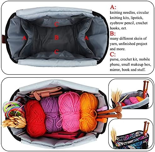 Coopay Craft Bag for Crochet Knitting Cross Stitch, Knitting Bags and Knitting Organizers, Crochet Project Bags for Wool and Needles Storage, Travel Sewing Bag Yarn Holder Accessories, Rainforest