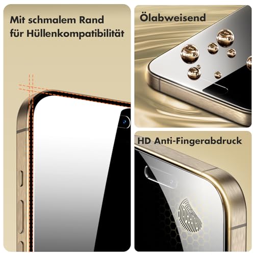 UNBREAKcable Panzer Sichtschutz Glas für iPhone 15 Pro [2 Stück], Blickschutzfolie für iPhone 15 Pro 6,1 Zoll, Anti-Spähen Privatsphäre Schutzglas, Kratzfest, Anti-Fingerprint und blasenfrei 5