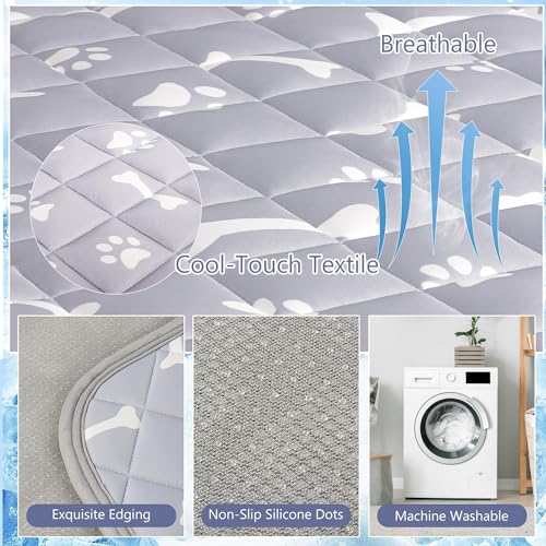 NACOCO Dog Cooling Mat with Non-Slip & Internal Waterproof Leakproof Design, Extra Thick, Machine Washable for Medium and Large Dogs for Crates, Beds, Sofas, Cars (36'' x 23'' Large, Grey Bone) — view 4