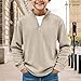 2026 Sweatshirts for Boys Long Sleeve Stand Collar Shirts Quarter Zip Loose Pullover Tops Casual Lightweight Trendy Sweatshirt Khaki