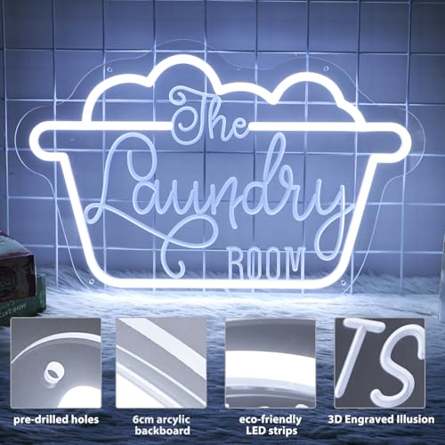 Image of The Laundry Room Neon Sign, USB Powered Laundry Room LED Neon Light, Dimmable Laundry Sign Acrylic Wall Decor Hanging For Door Home Business Laundry room Bathroom Farmhouse Housewarming Gift