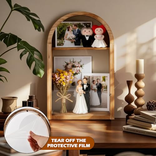 10x16 Shadow Box Frame, Large Shadow Boxes Display Cases with Linen Back and Removable Shelves, Arch Brown Wooden Memory Box for Medals, Photos, Memorabilia, Awards, Keepsakes(Carbonized)