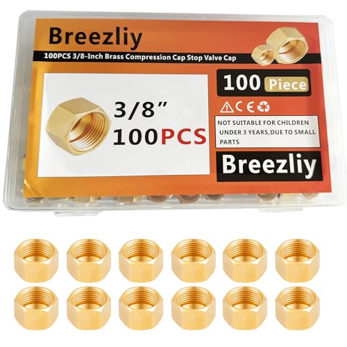 Breezliy 100PCS 3/8-Inch Brass Compression Stop Valve Cap, Fitting (100pcs)