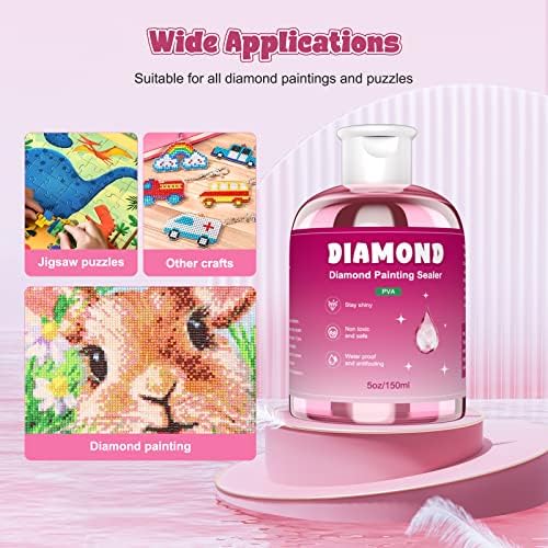 GHHKUD Diamond Painting Sealer 300ML, Diamond Art Glue with Brushes, Fast Drying Diamond Painting Art Sealer, Diamond Painting Glue Accessories Permanent Shine Effect for Diamond Painting&Puzzle Glue