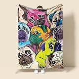Luowei Kuscheldecke 150x200 cm Mopsmuster Bunt Decke 3D Cartoon Drucken Reisedecke für Teenager, Mädchen, Erwachsene, Sofadecke, Kuschelig Weich Flanell Blanket