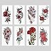 Oottati 8 Sheets Waterproof Arm Body Art Temporary Tattoo Stickers Red Rose Flower Black Skull Dragon Sword Totem