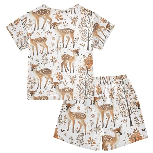 ALAZA Fall Tree Leaf Deer Pajamas Set Short Sleeve Cotton Sleepwear Summer Pjs 2 Piece 5-14Y2